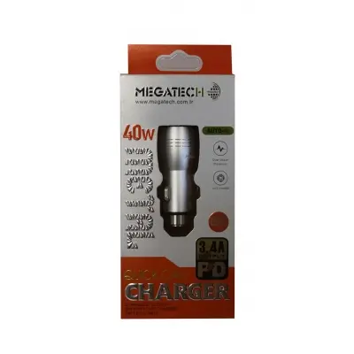 Megatech T05-M24 Re Gri 3.4A 40W Usb Çelik Araç Şarj Aleti 