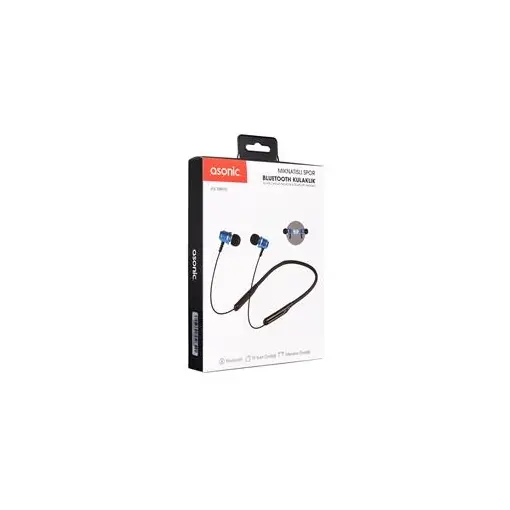 Asonic AS-XBK65 Siyah-Mavi Boyun Askılı Mıknatıslı Bluetooth+ TF Kart Spor Kulak içi Kulaklık