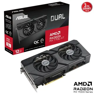 ASUS RADEON DUAL-RX7700XT-O12G 12GB GDDR6 192bit 2599 MHz OC HDMI 3xDP RGB EKRAN KARTI