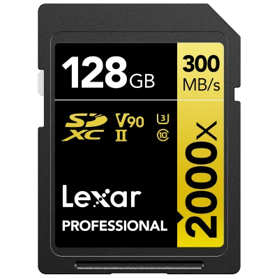 LEXAR 128GB LSD2000128G-BNNNG SD PROFESSIONAL 2000X SDXC UHS-II CARDS UP TO 300MB/S READ 260MB/S WRITE C10 V90 U3